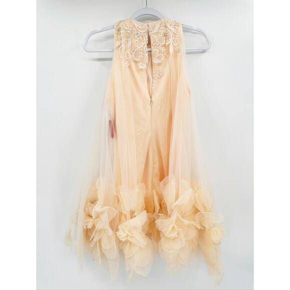Mac Duggal Peach 11294 Ruffle Lace & Tulle Party Sleeveless Mini Dress 2 NWT - Picture 6 of 8